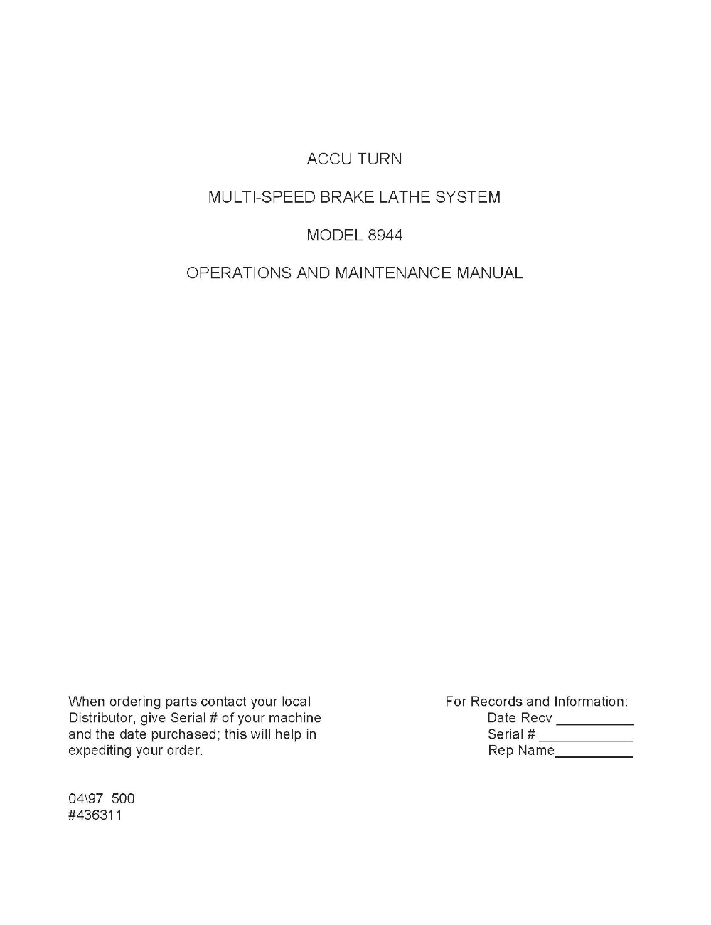Accu-turn 8944 Parts