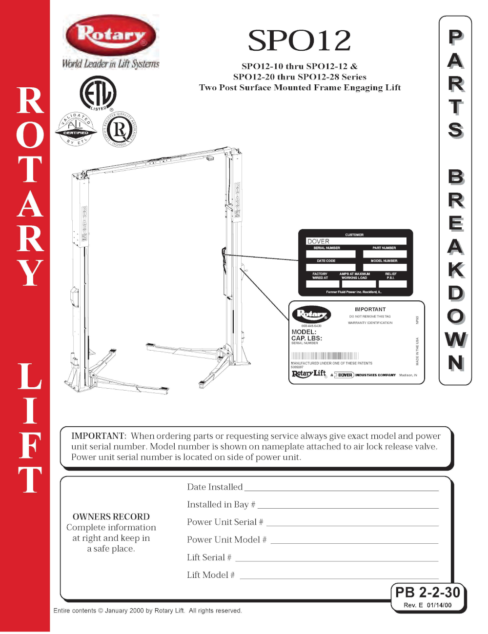 Rotary SPO12 Parts